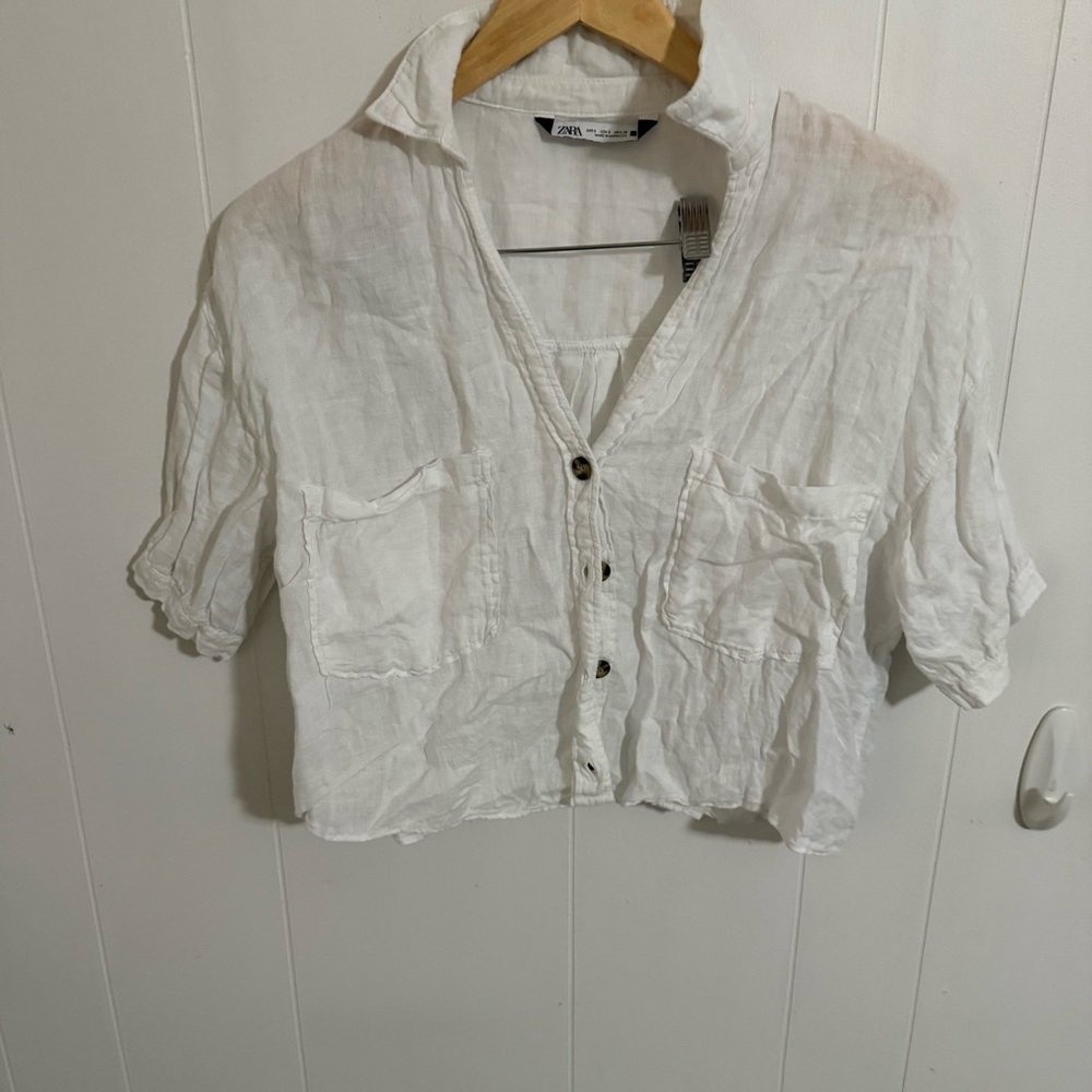 Zara White Button-Up Blouse